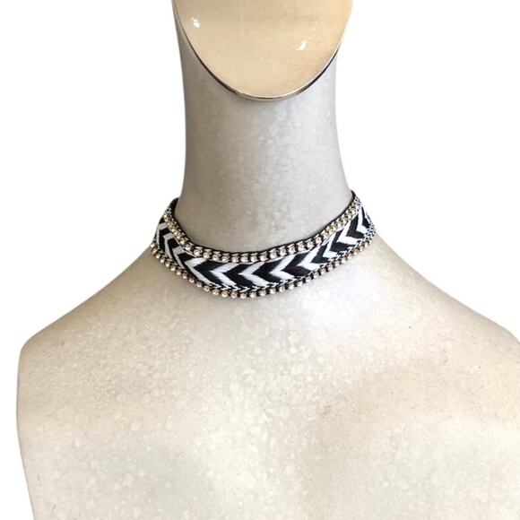 ettika NWT Boho Chic Black and White Print with Gemstones Trendy Choker Necklace - Picture 3 of 6